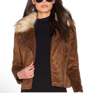 NWT John + Jenn faux fur lined brown suede jacket